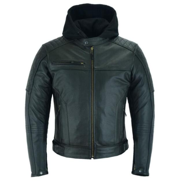 Raxus Cuero CHAQUETA DE MOTO CON CAPUCHA EXTRAÍBLE PARA HOMBRE