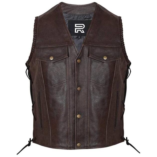 RAXUS Cow Leather Motorcycle Vest With Side Laces N-400