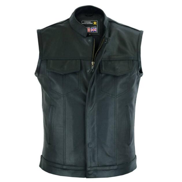 RAXUS MOTORCYCLE VEST WITH LEATHER MAO COLLAR K-10