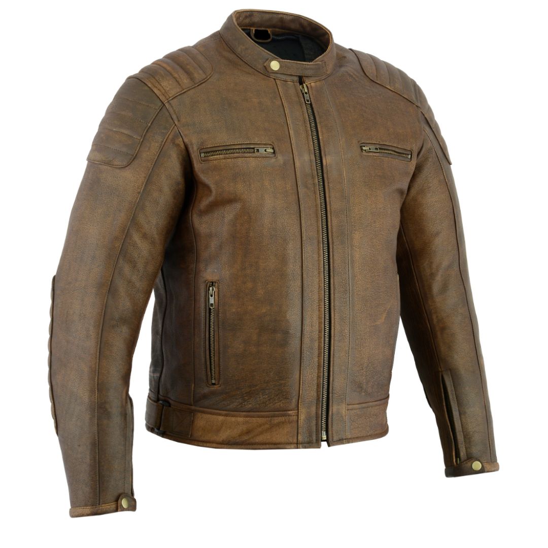 RAXUS Vintage Motorcycle Jacket Men Leather R-50 Brown - Image 2