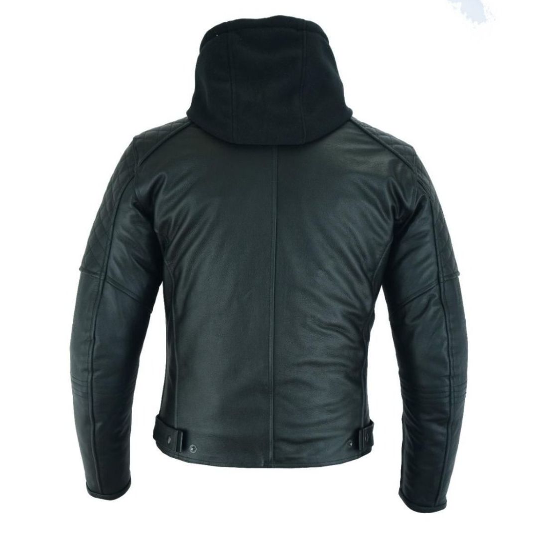 Raxus Leather Motorcycle Jacket with Removable Hood for Men - Image 3