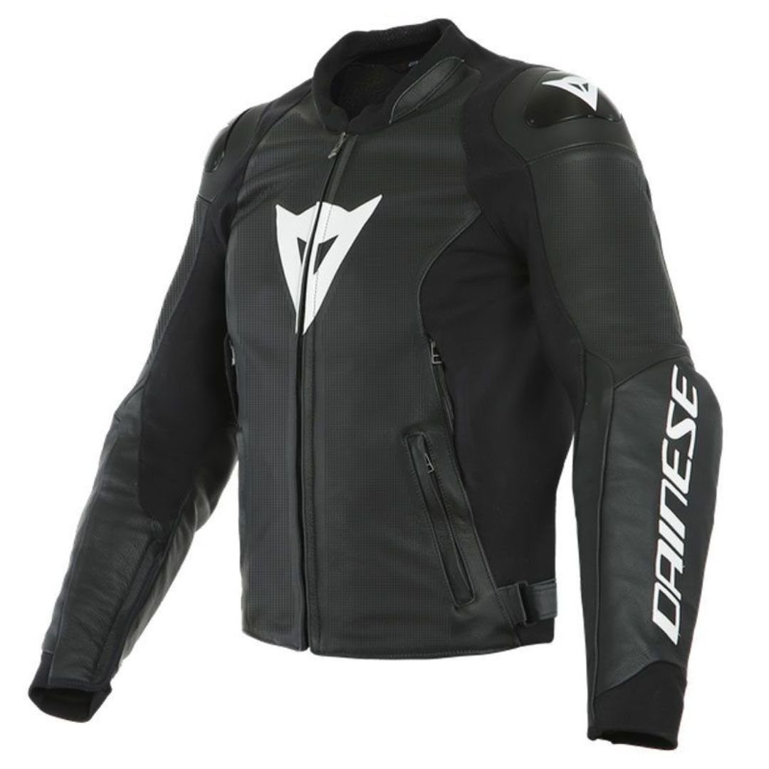 DAINESE PERF SPORT PRO VERANO MOTO CHAQUETA DE CUERO NEGRO/BLANCO