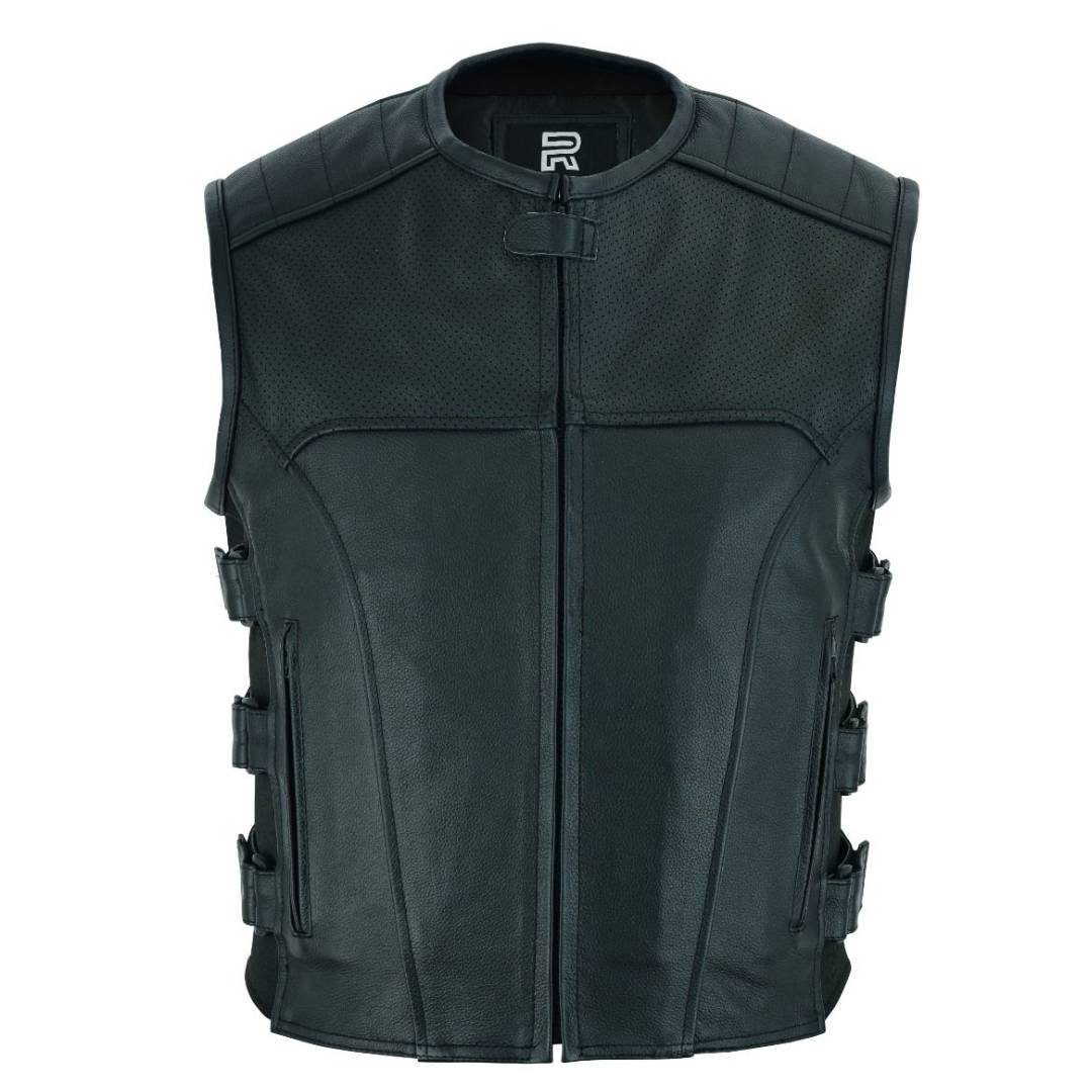 RAXUS CUERO VACUNO CORREAS CHALECO DE MOTO K-20