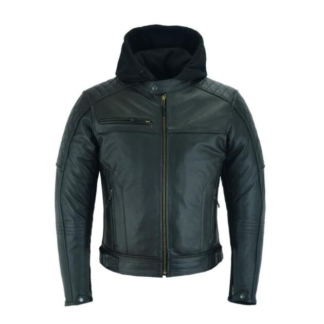 RAXUS CUERO CHAQUETA DE MOTO CON CAPUCHA EXTRAÍBLE PARA HOMBRE