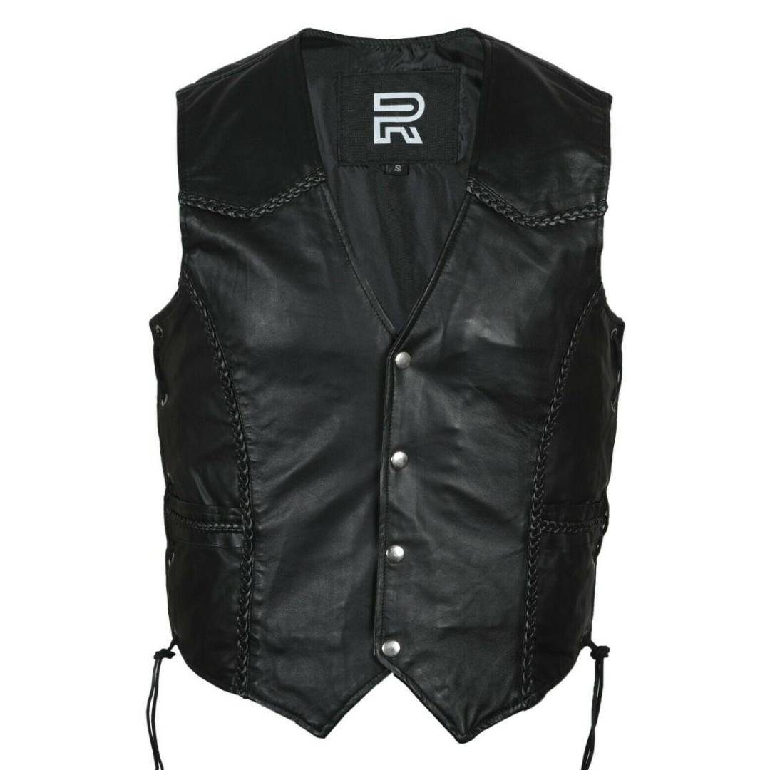 PIEL DE CORDERO CHALECO DE MOTO PARA HOMBRE S-10